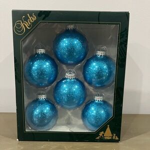 Krebs Glass Tree Ornament - Aqua Blue Sparkle - set of 6 - 2.6”